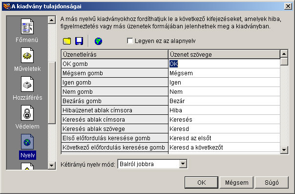 A kiadvány nyelvének beállítása.